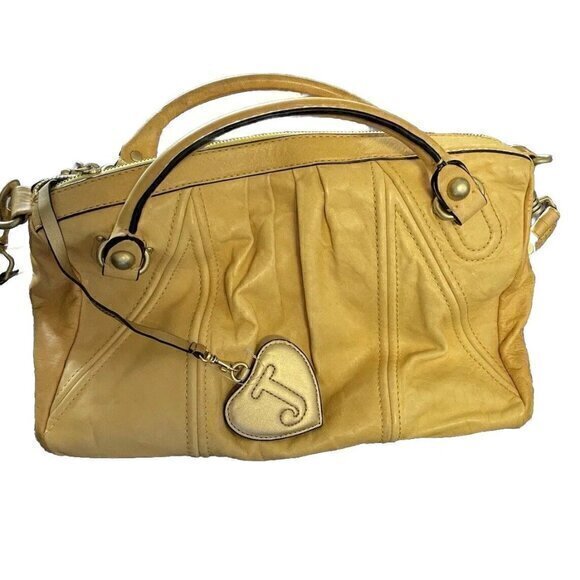 Vintage JUICY COUTURE Yellow Genuine Leather Baguette Purse Tote Bag Y2K - Picture 1 of 16